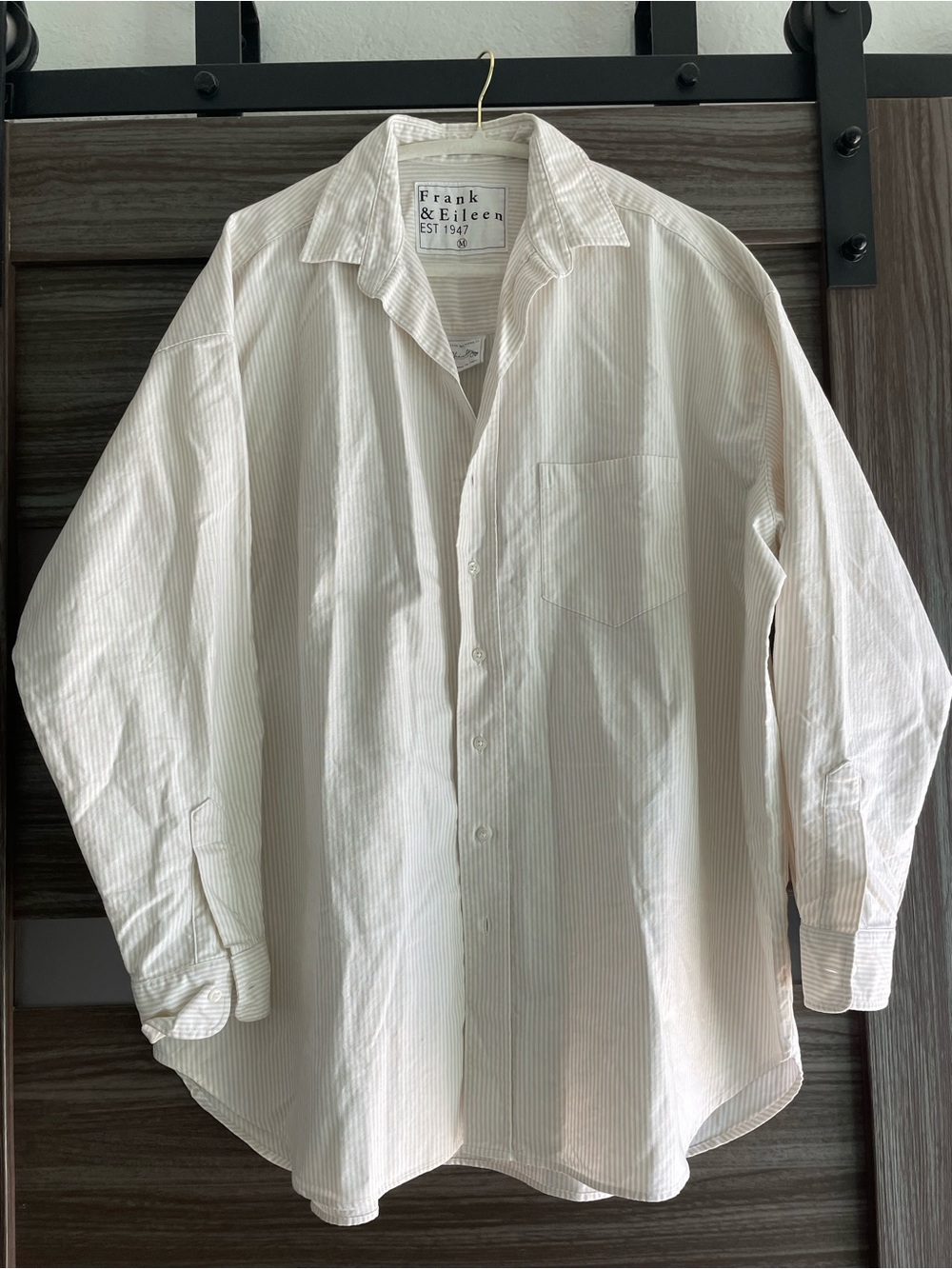 Frank & Eileen Shirley Oversized White Tan Stripe Button-Down Shirt